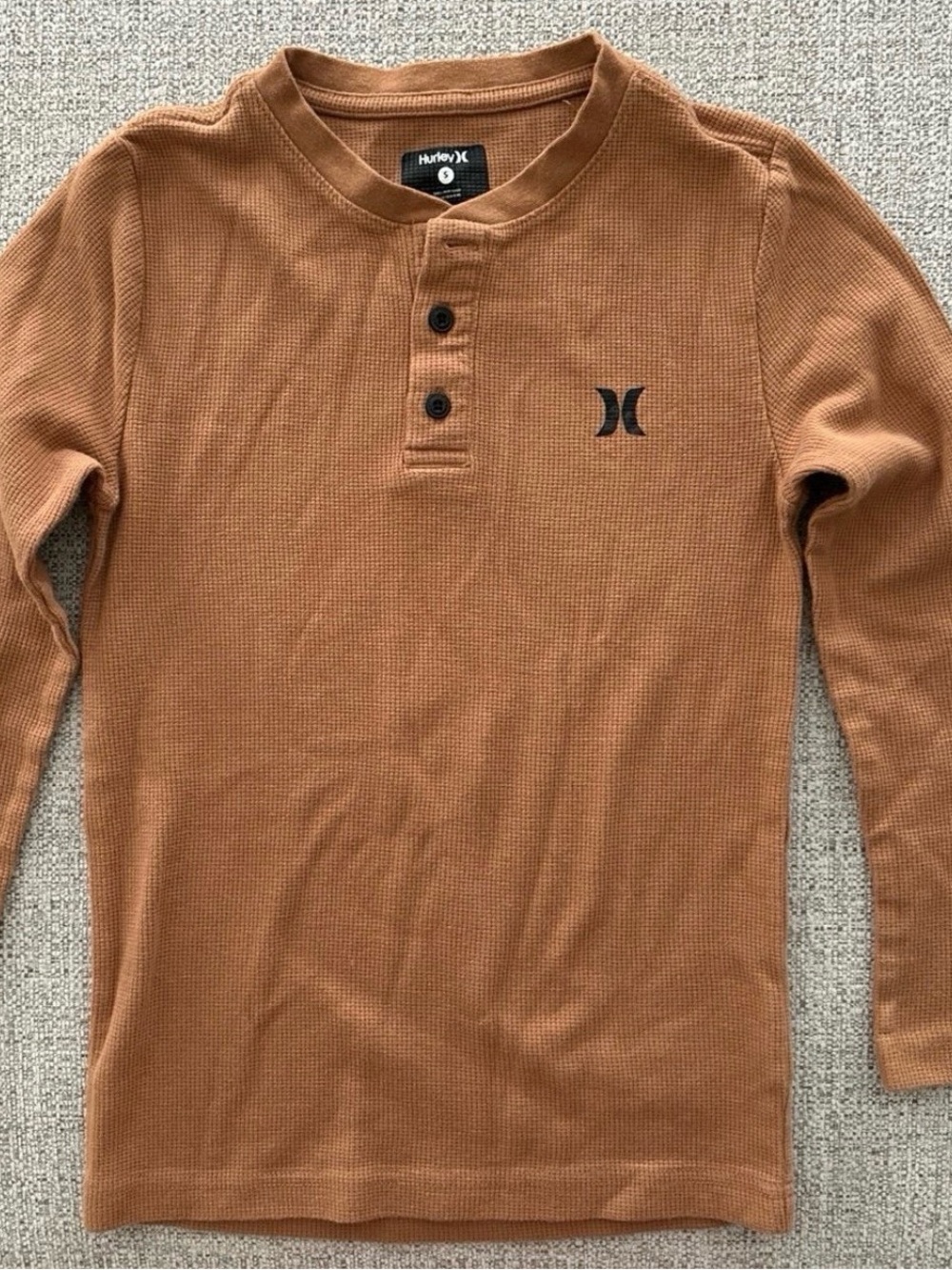 Hurley Kids Long-Sleeve Waffle Henley in Rust